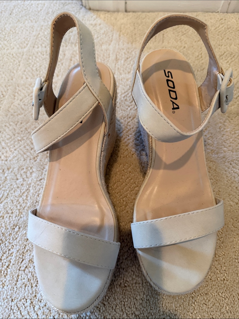Soda Cream Open-Toe Wedge Sandals with Ankle Strap